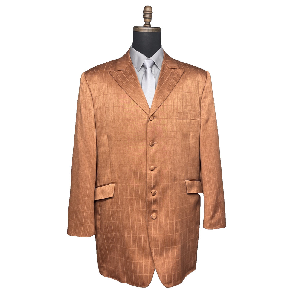 Vtg Pacelli Uomo Moda 44R Copper Windowpane Sport Coat Blazer Polyester Jacket